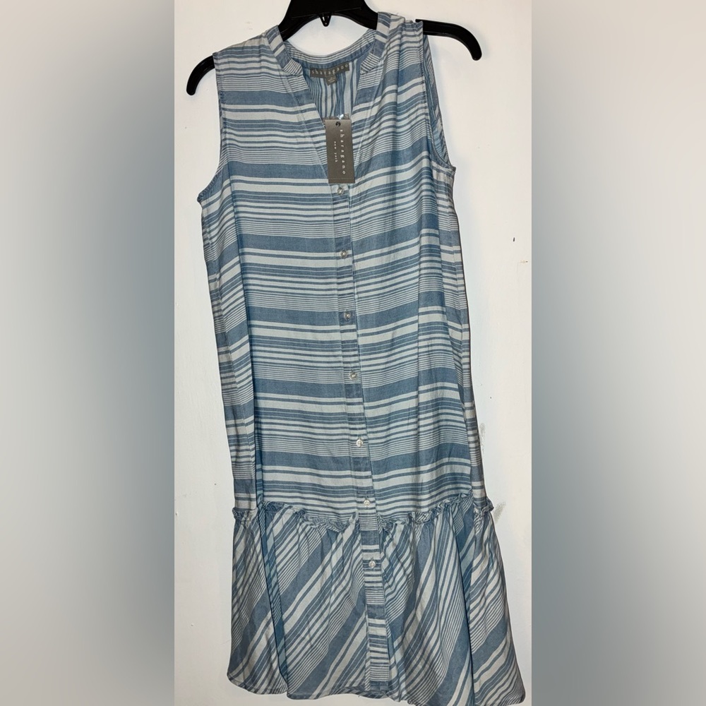 Sharagano Striped Blue Midi Dress